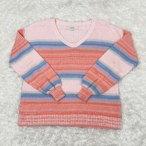 Loft XS Striped Rainbow Sweater Balloon Sleeve Colorful Boho Preppy Office